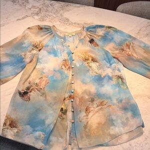 L'AGENCE Blue and Cream Gradient Blouse